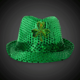 LED Green Shamrock Sequin Fedora Hats